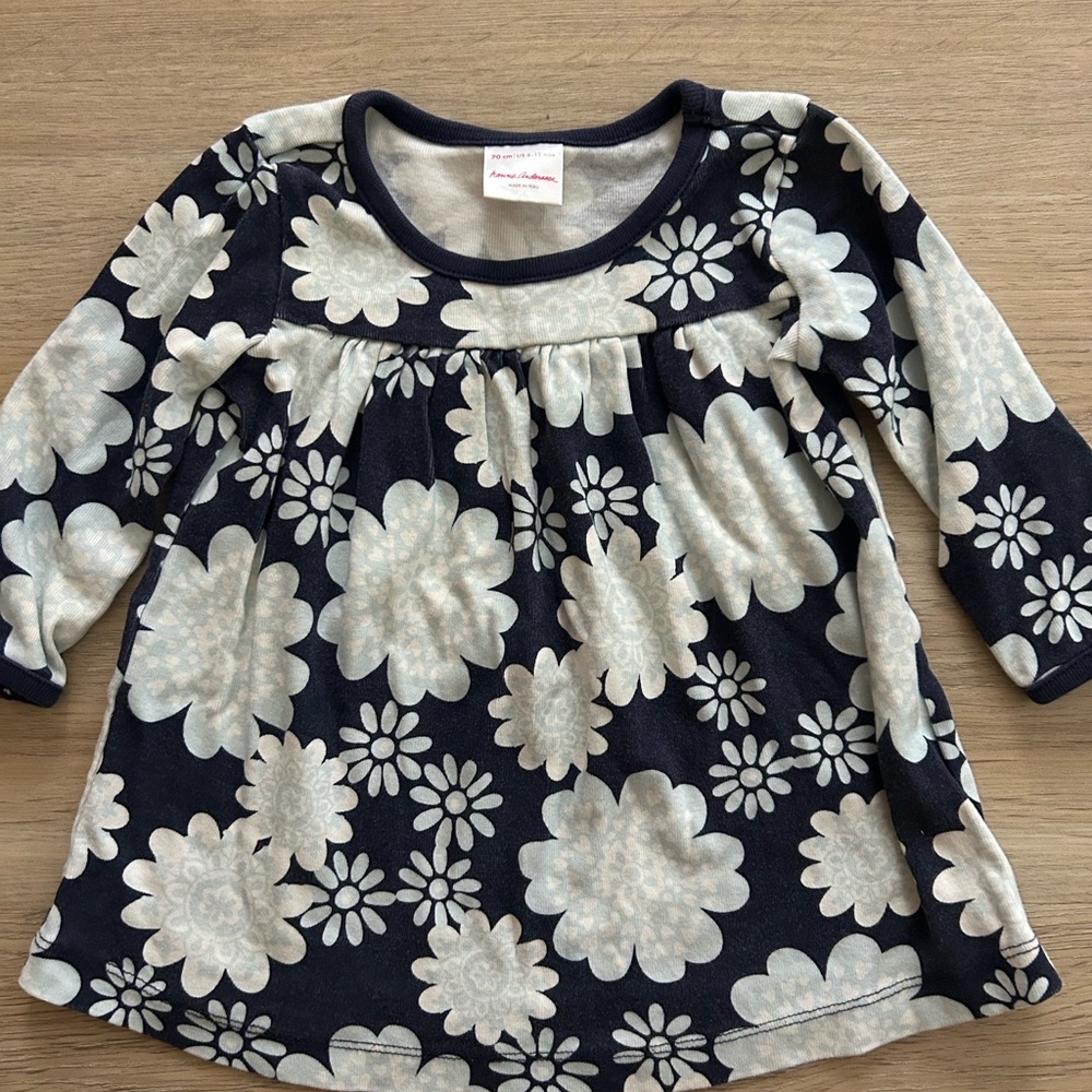 Hanna Andersson Blue and White floral Long dress 6-12 months